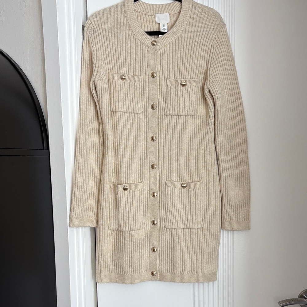 H&M Beige Ribbed Mini Dress